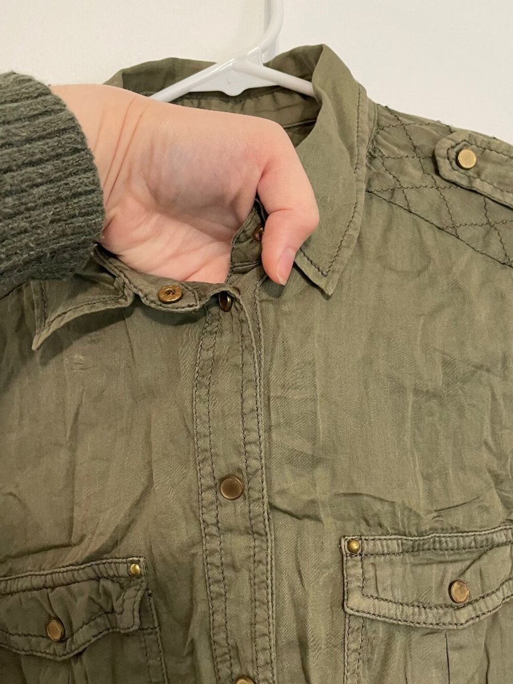 MAEVE ANTHROPOLOGIE Aveiro Safari Shirt Olive Green "Button Down" SNAPS /NO BELT - Picture 4 of 16